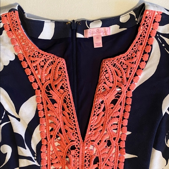 Lilly Pulitzer Briella Fit and Flare A line Floral Palm Beach dress Bright Navy - Picture 6 of 15